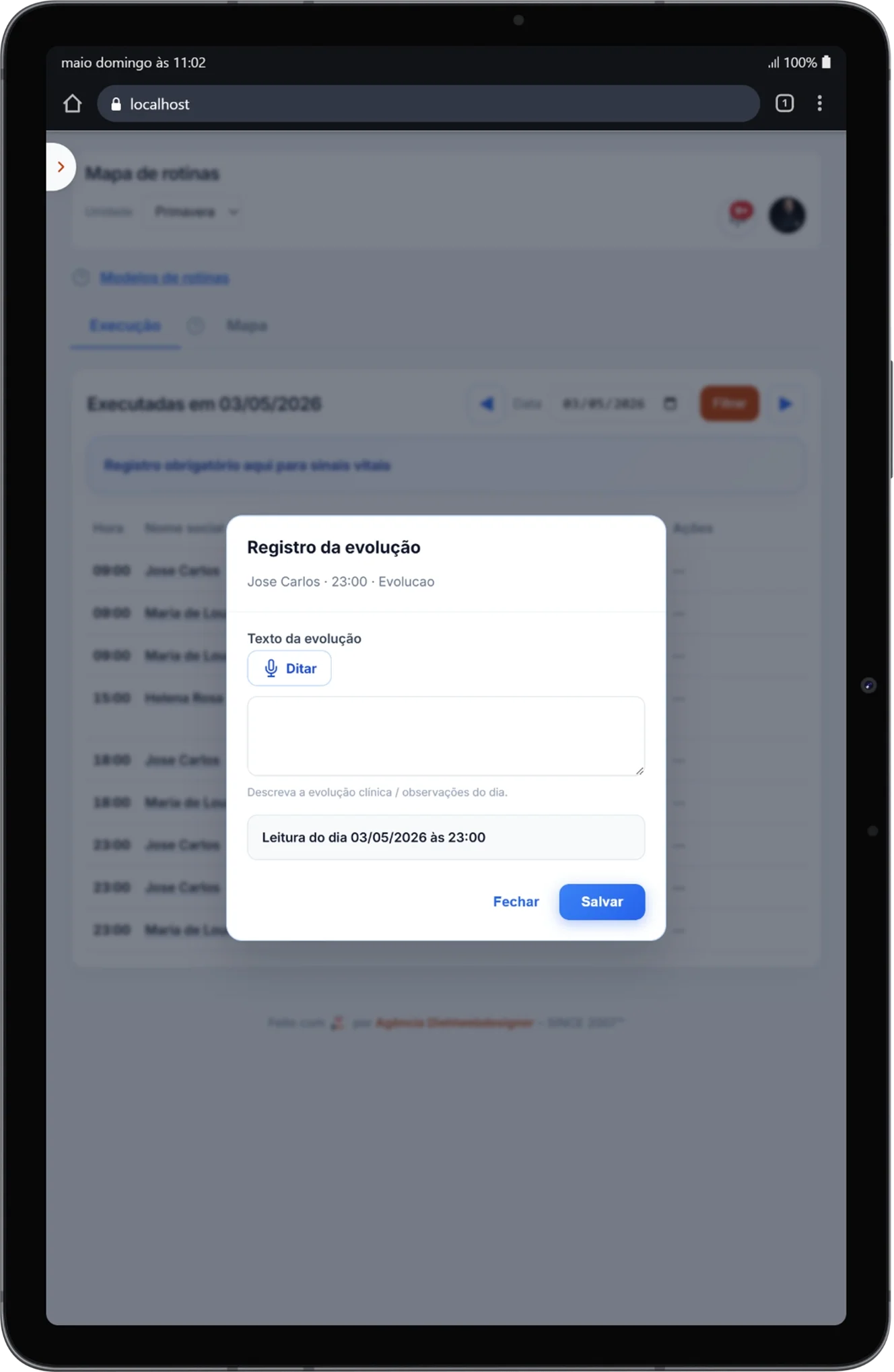 Evoluções do prontuário no ILPI360